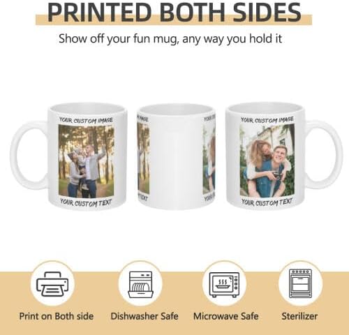 Personalized Coffee Cup with Photo, Logo or Text - Custom Both Sides Printed Mug for Him & Her - Unique Customized Gifts with Names - White/Yellow