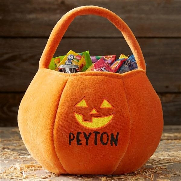 Personalization Universe Jack-o'-Lantern Embroidered Plush Halloween Treat Bag, Candy Bag, Perfect for Trick or Treating