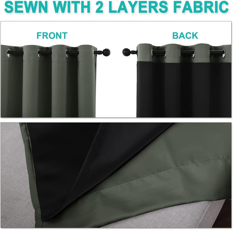 NICETOWN 100% Blackout Curtains 54 inches Long, Double-Deck Completely Blackout Window Treatment Thermal Insulated Lined Drapes for Small Window (Dark Mallard, 1 Pair, 52 inches Width Each Panel)