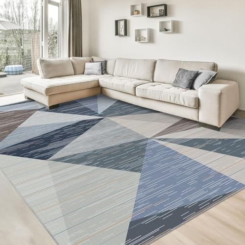 HOMFINE Washable Modern Area Rug - Geometric Style 6x9 Rugs for Living Room, Bedroom, Machine Washable Rug Soft Non Slip Non Shedding Area Rug - Blue, 6'x9'