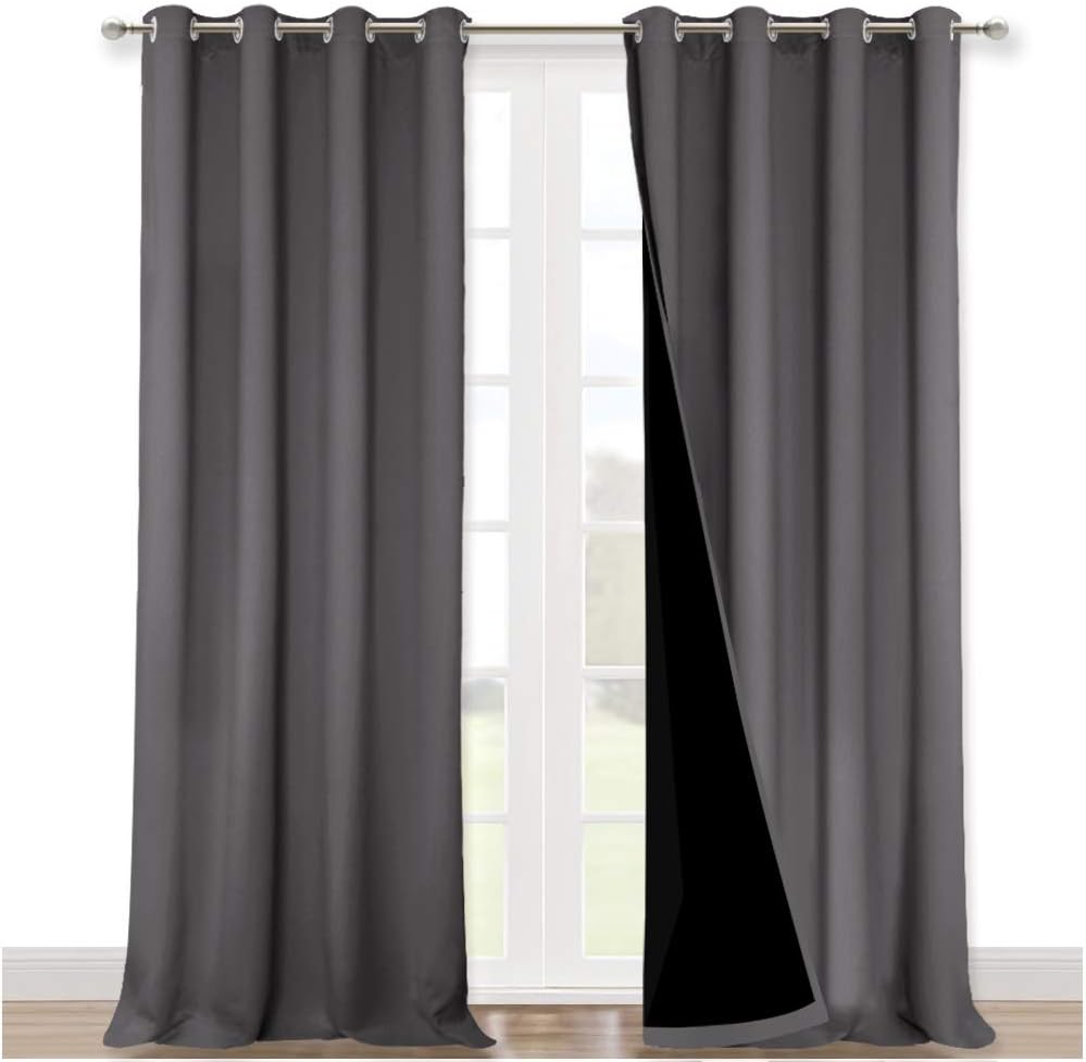 NICETOWN 100% Blackout Blinds, Set of 2, 52 inches x 120 inches, Laundry Room Decor Window Treatment Curtains for Large Patio Sliding Door, Thermal Insulated Grey Curtains for Bedroom