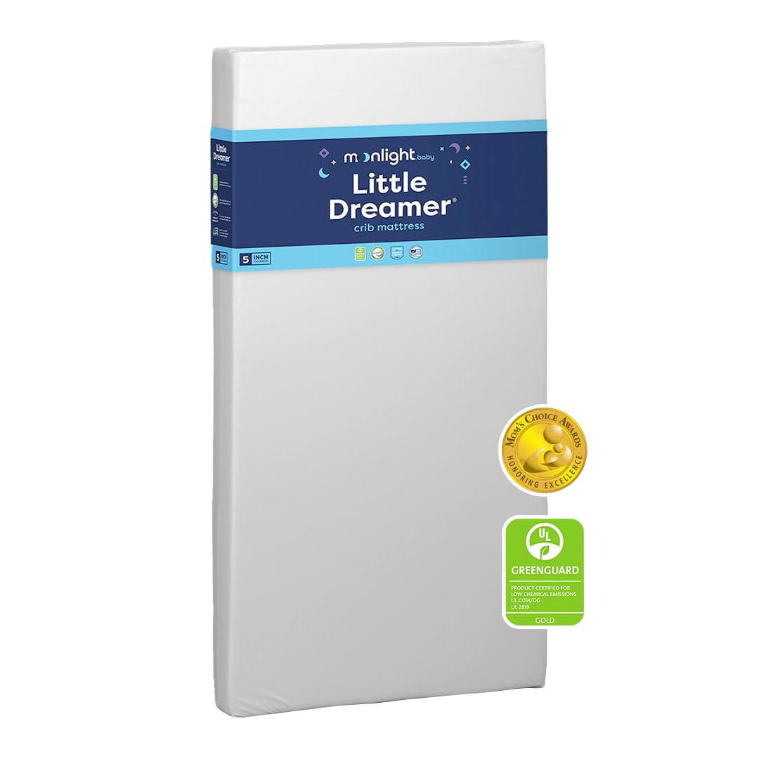 Moonlight Slumber Little Dreamer Crib Mattress – Dual-Sided Baby and Toddler Mattress, Firm Infant Support, Waterproof and Hypoallergenic, 5" Foam, Standard Size, Made in USA