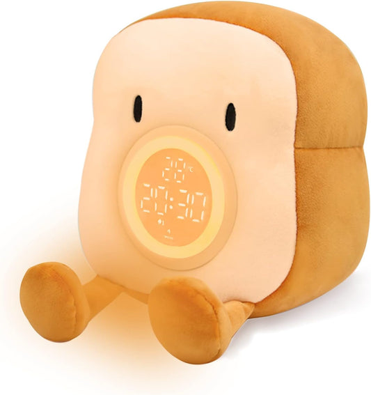 QANYI Plush Toy Night Light Alarm Clock for Kids, Multiin-one Cozy Toast Plushies Bed Clock with Dual Alarm and Snooze, Dimmable Bed Lamp Birthday Gifts Ideal for Children Teens Girls Boys Women