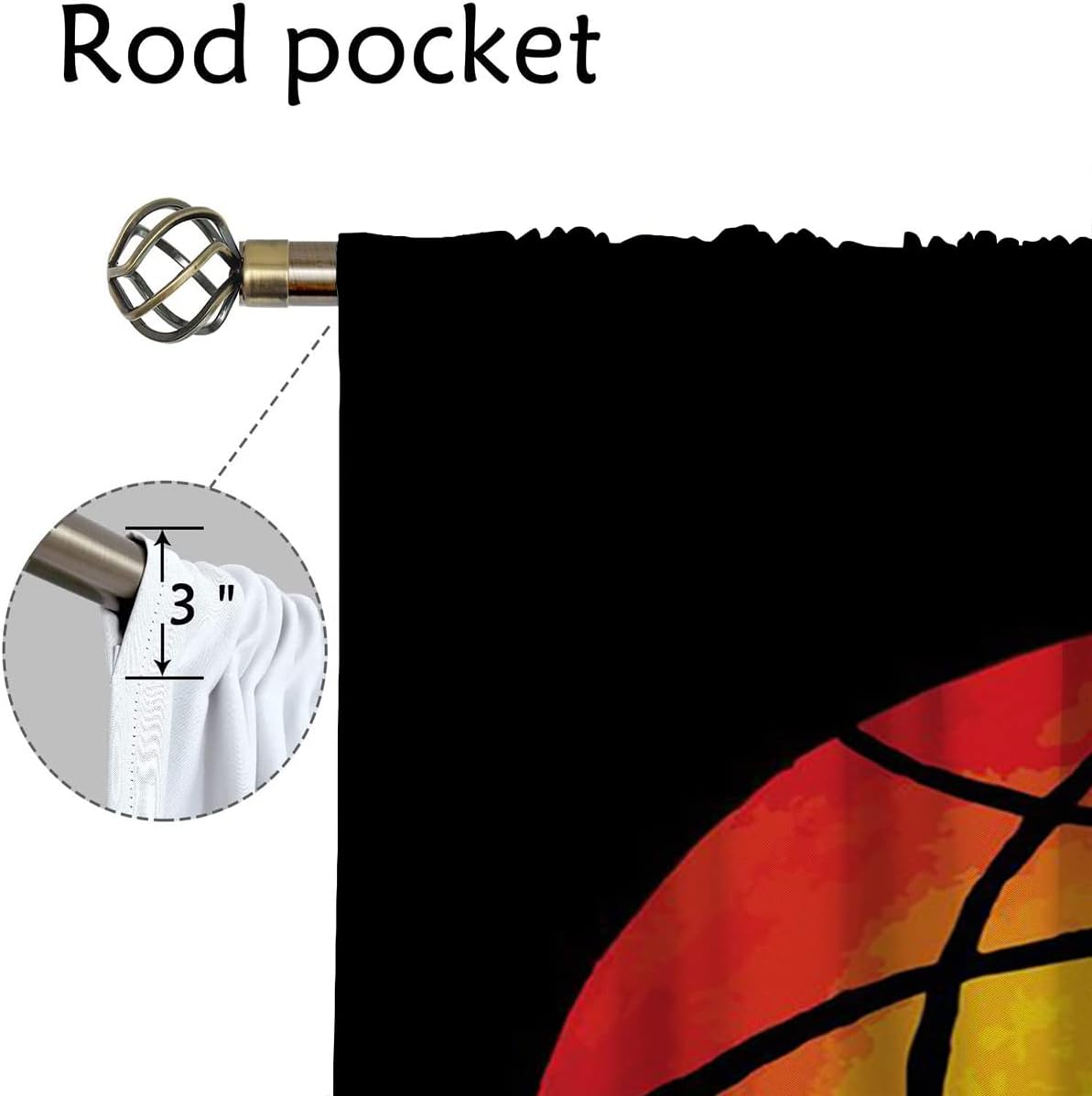 Red Basketball Blackout Curtains for Boy Girl Room Darkening Decor,Sport Theme and Motto Dark Background Bedroom Living Room Home Rod Pocket Thermal Insulated Window Curtain/Drapes Panel,55x63 Inch…