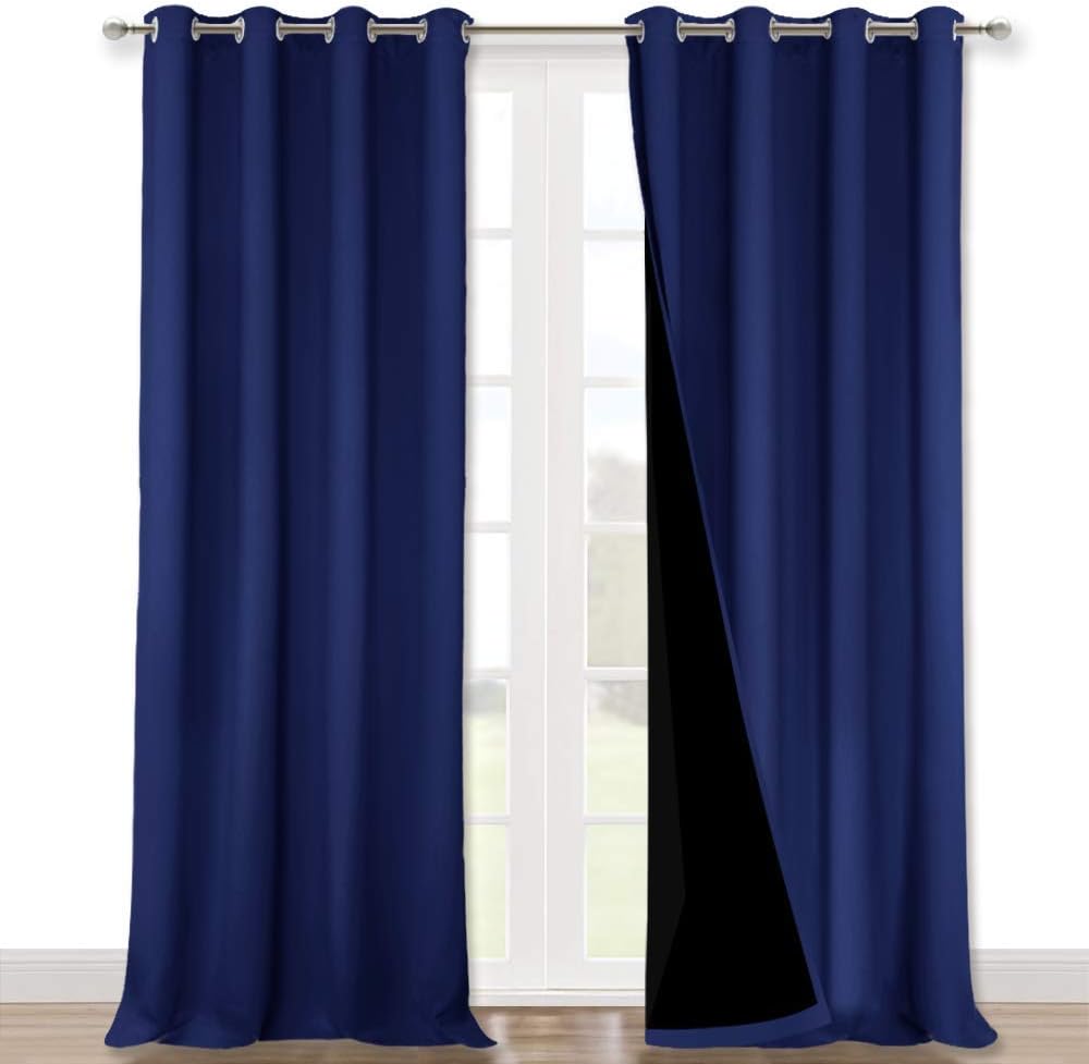 NICETOWN 100% Blackout Curtains for Windows, Pack of 2, Royal Blue, 52" W x 102" L, Super Heavy-Duty Black Lined Total Darkness Drapes for Bedroom, Privacy Assured Window Treatment for Patio