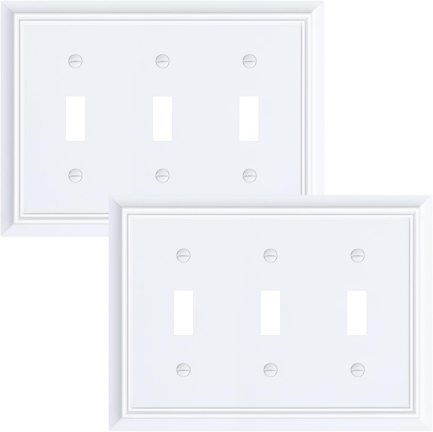 2-Pack Triple Toggle Light Switch Cover Plate, Durable Natural Bamboo Fiber Decorative Switch Plate Covers, Pure White 3 Gang Wall Plate, Corrosion Resistant