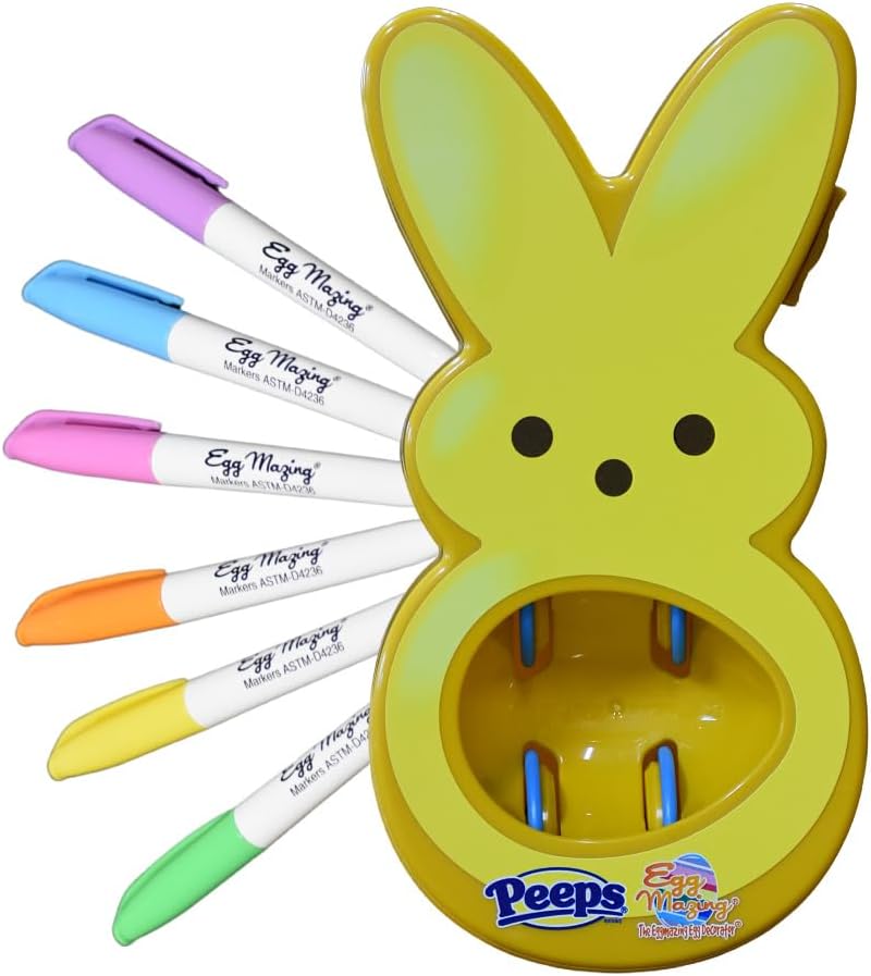 The Eggmazing Egg Decorator - Peeps Bunny - Arts and Craft Set Includes 6 Colorful Quick Drying, Non-Toxic Markers - Yellow - Packaging May Vary