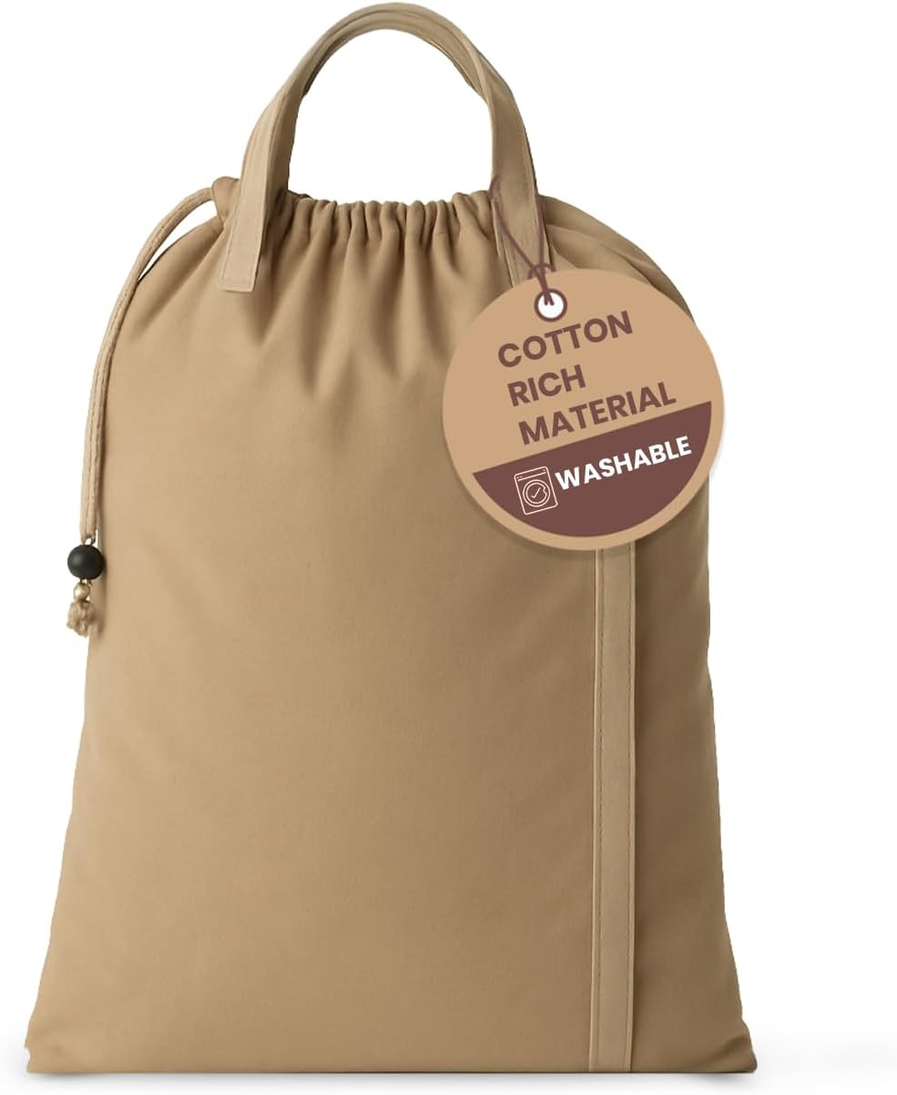 LFH Home Cotton Canvas Large Laundry Bag with Handle, Heavy Duty Drawstring Closure Washable Laundry Bags, School Travel, Home, Hotel, College Dorm, Organizer Sack, Toys Clothes 20x30-Beige
