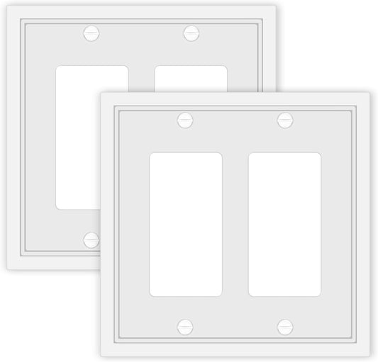 Double Decorator Switch Cover Plate White Classic Decorative Decorator Switch Plates Cover 2 Gang Rocker Wall Plate Cover for Duplex Toggle, 2 Pack