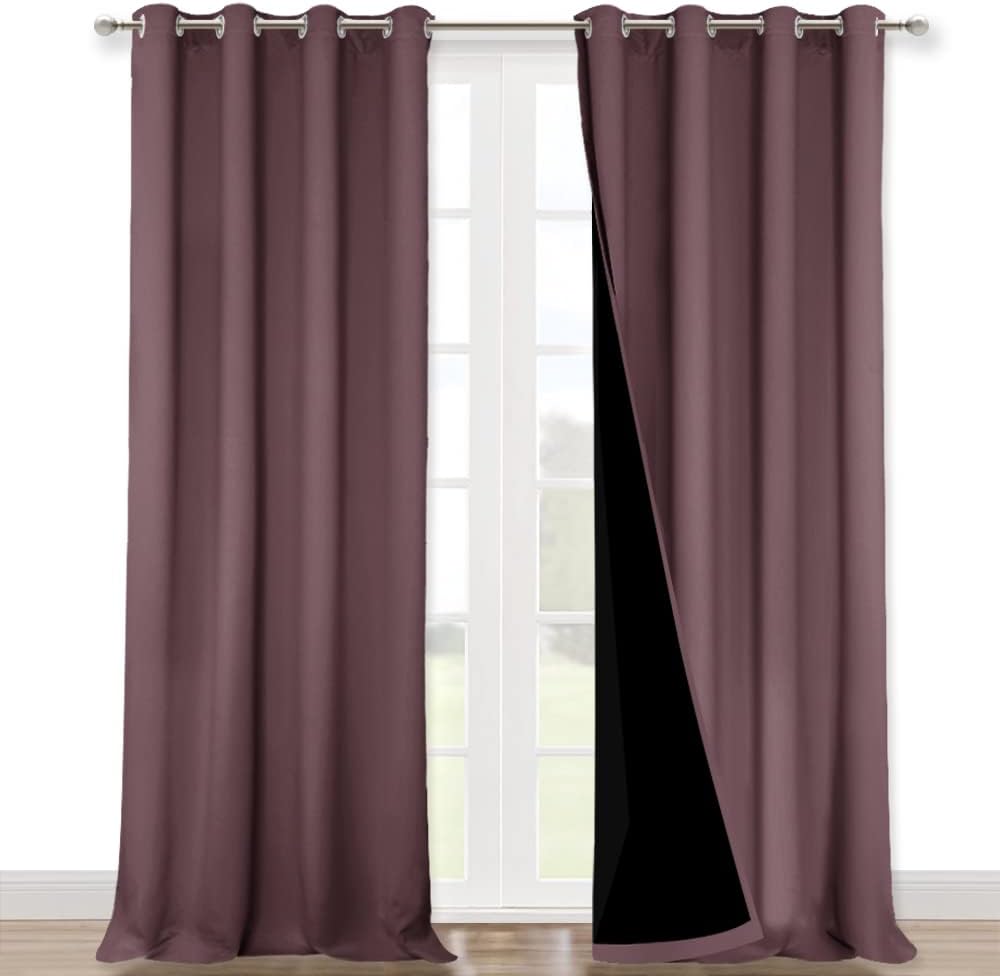 NICETOWN 100% Blackout Blinds, Set of 2, 46" x 96", Dry Rose, Laundry Room Decor Window Treatment Curtains for Large Patio Sliding Door, Thermal Insulated Curtains for Bedroom