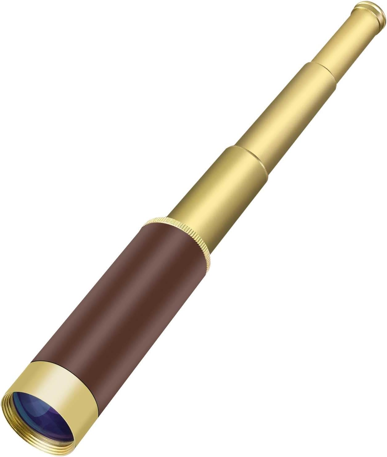 Pirate Monocular Telescope for Kids & Adults, Handheld Collapsible Brass Telescope 25x30 Zoomable Portable Pirate Spyglass for Cruise Ship Travel Watching Games Hiking Hunting and More