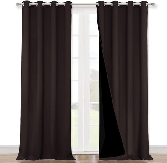 NICETOWN Full Shading Curtains 90 inches Long 2 Panels Set for Windows, Brown, Pack of 2, 52 inches W, Super Heavy-Duty Black Lined Blackout Curtains for Bedroom, Privacy Assured Window Treatment