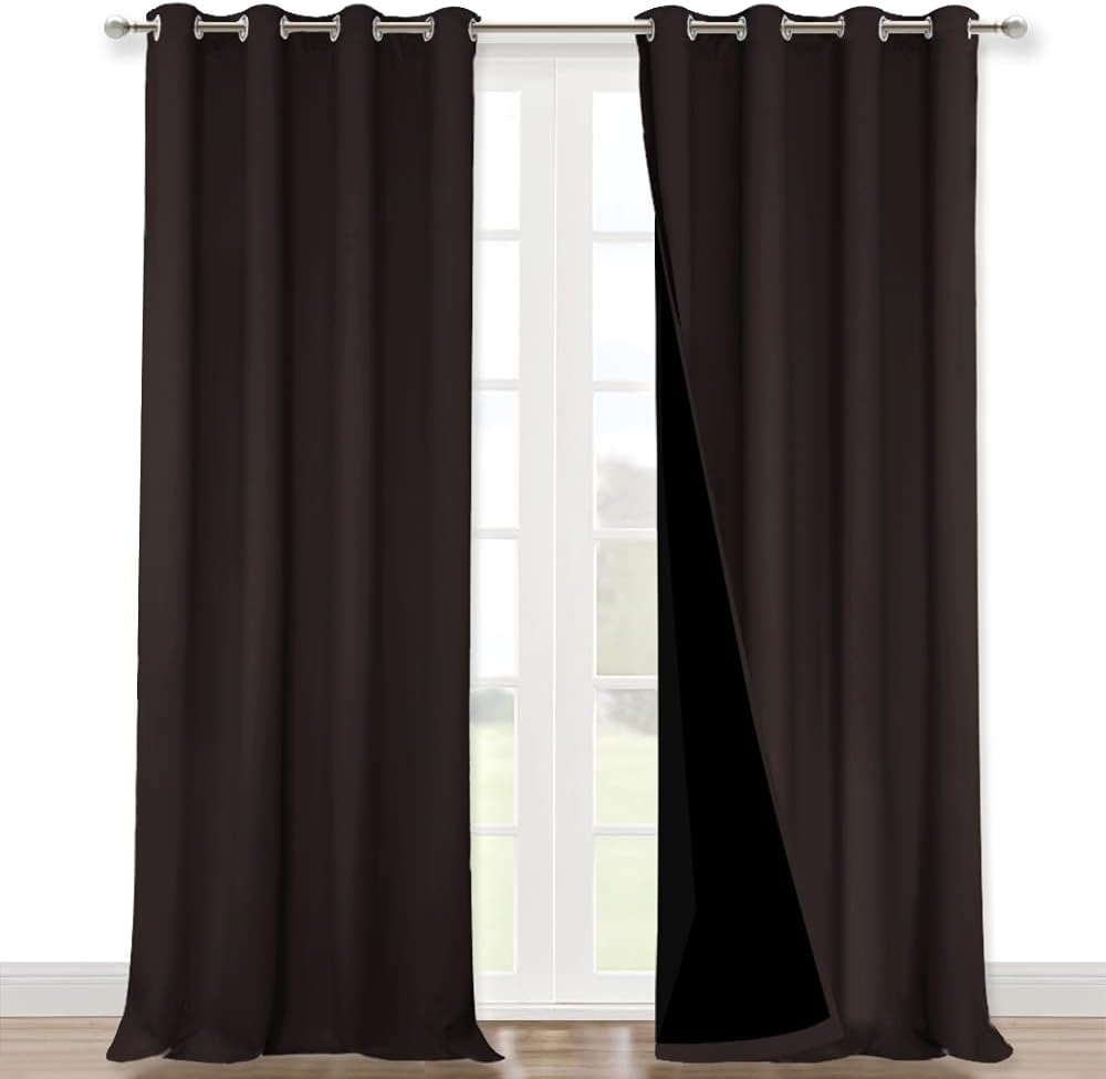 NICETOWN 100% Blackout Curtains for Windows, Pack of 2, Brown, 52 inches W x 120 inches L, Super Heavy-Duty Black Lined Total Darkness Drapes for Bedroom, Privacy Assured Window Treatment for Patio