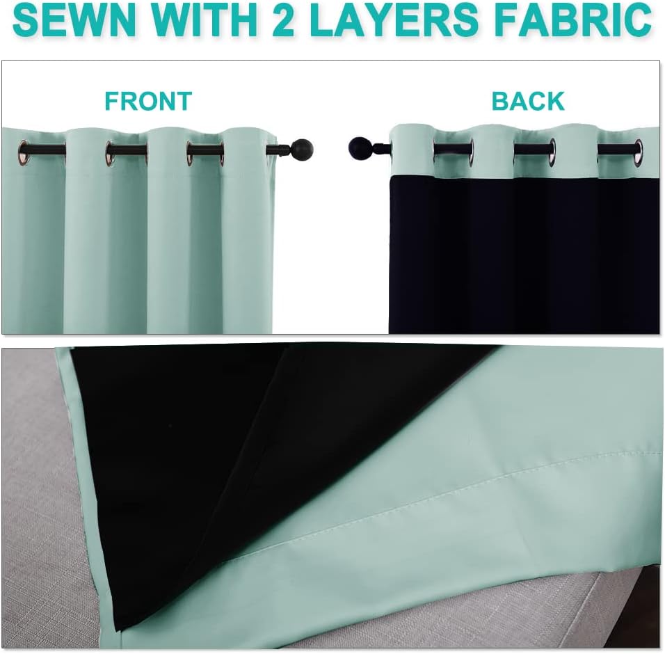 NICETOWN Aqua Blue 100% Blackout Curtains for Windows, Super Heavy-Duty Black Lined Total Darkness Drapes for Bedroom, Privacy Assured Window Treatment for Patio (2 PCs, 52 inches W x 108 inches L)