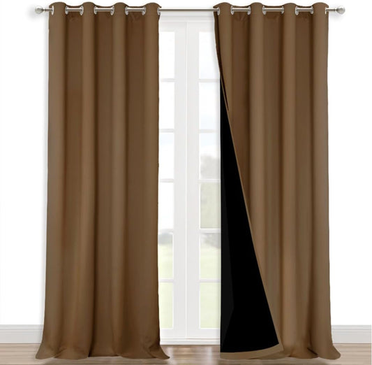 NICETOWN Full Shading Curtains 90" Long 2 Panels Set for Windows, Gold Brown, Pack of 2, 52" W, Super Heavy-Duty Black Lined Blackout Curtains for Bedroom, Privacy Assured Window Treatment