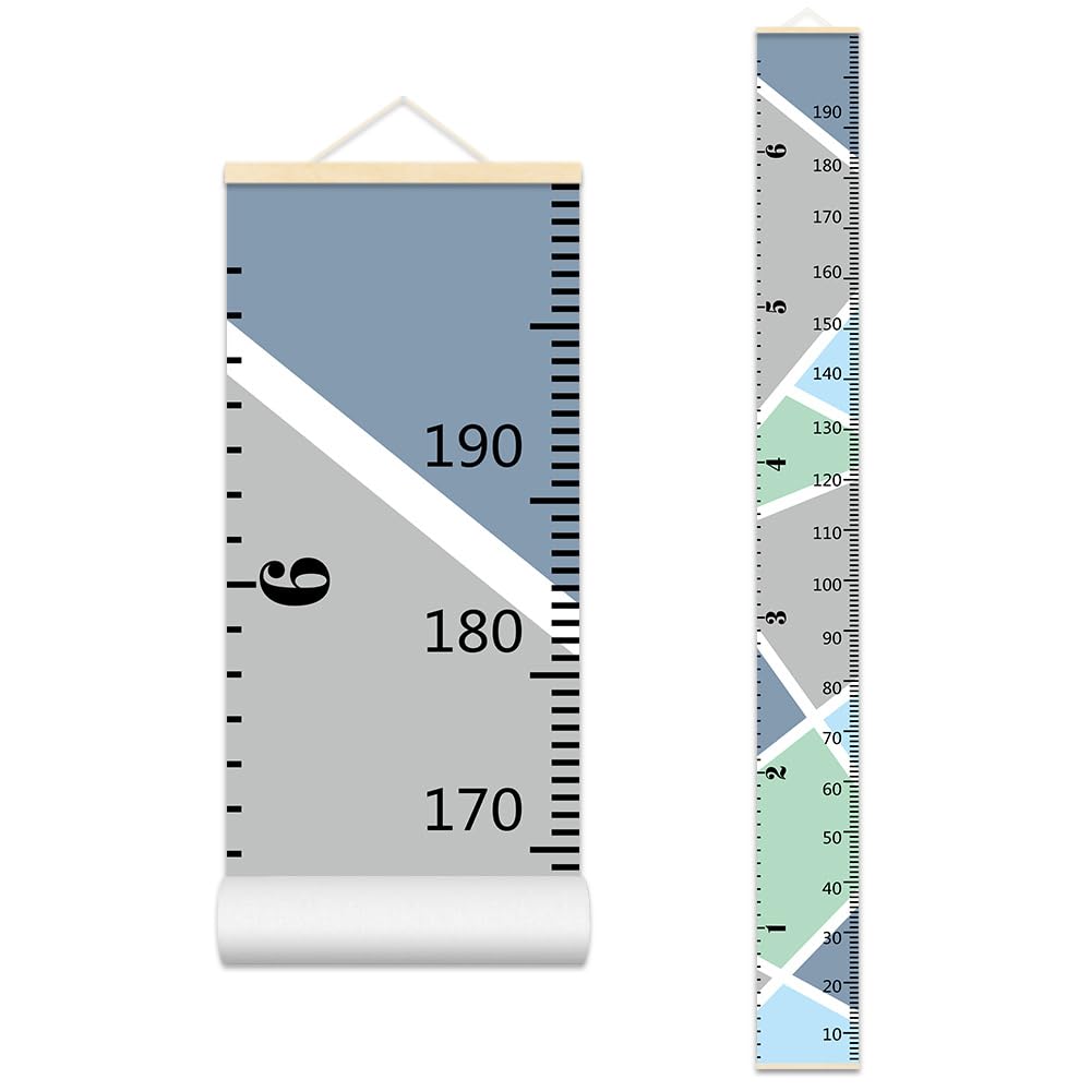 Color Block Growth Chart for Kids Baby Height Chart Ruler Removable Canvas Wooden Frame Hanging Wall Rulers Measurement Charts for Toddler Room Nursery Decor - 79"X7.9" with Beige Wood