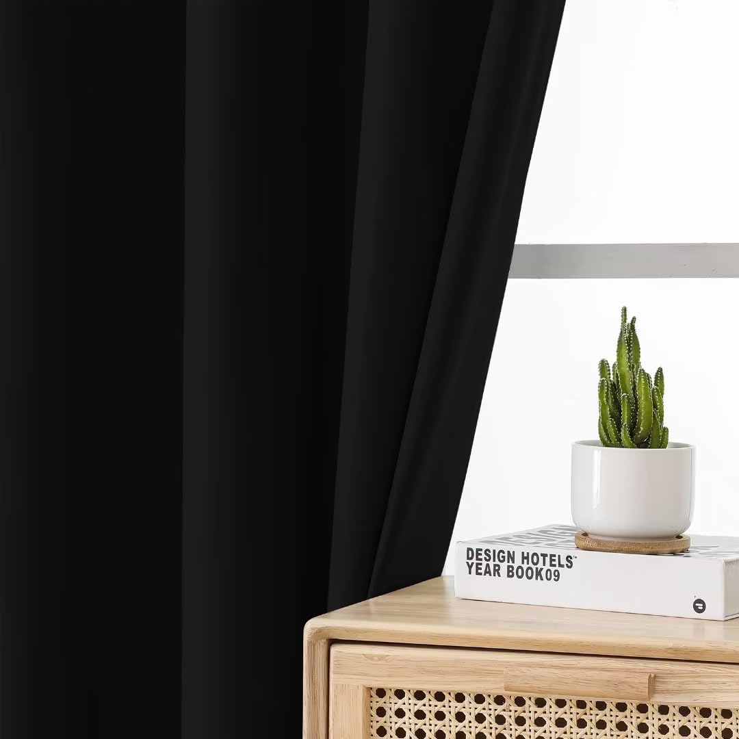 Joydeco Black Blackout Curtains 120 Inches Long, Extra Long Black Out Curtains 108 Inch Long for Living Room Bedroom, Total Room Darkening Drapes for Windows with Grommets