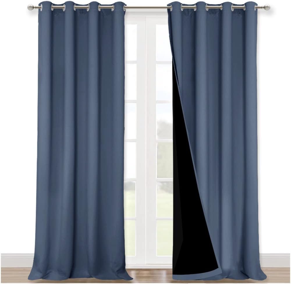 NICETOWN 100% Blackout Blinds, Set of 2, 46" x 96", Stone Blue, Laundry Room Decor Window Treatment Curtains for Large Patio Sliding Door, Thermal Insulated Curtains for Bedroom