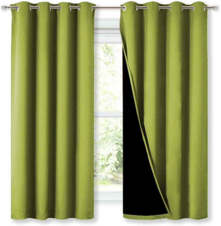 NICETOWN Extra Long Truly Blackout Drapes for Hall and Villa, 46" Width Each Panel, 45" Length, Fresh Green, 2 Pieces, 100% Blackout Window Curtain Panels with Black Lined for Night Shift Worker