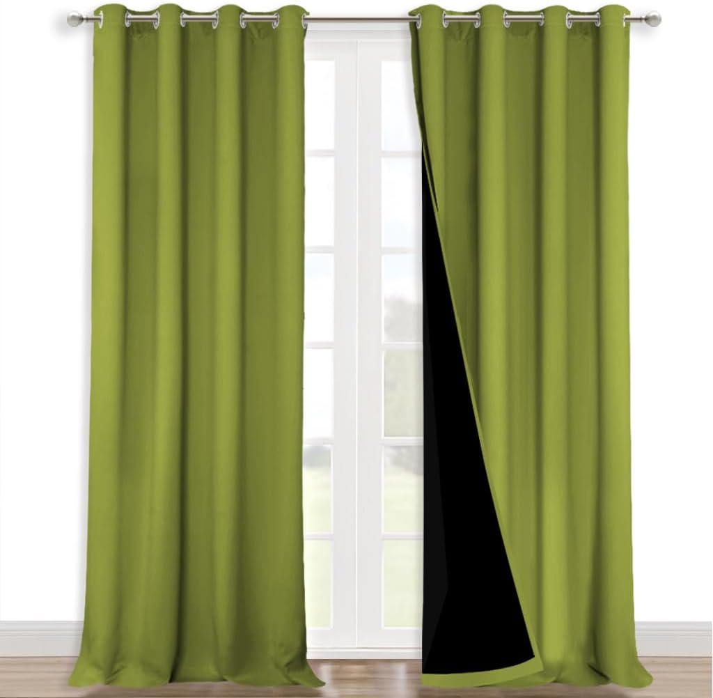 NICETOWN Full Shading Curtains 90" Long 2 Panels Set for Windows, Fresh Green, Pack of 2, 52" W, Super Heavy-Duty Black Lined Blackout Curtains for Bedroom, Privacy Assured Window Treatment