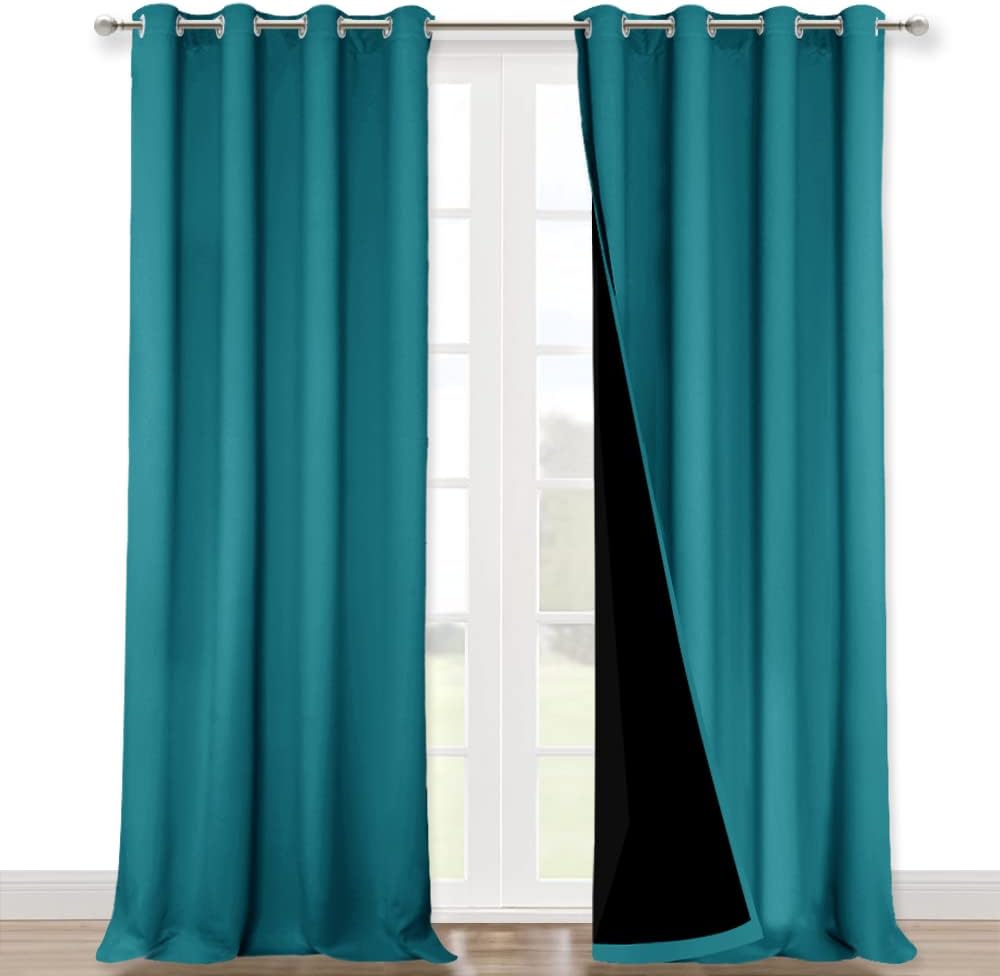 NICETOWN Full Shading Curtains 90 inches Long 2 Panels Set for Windows, Super Heavy-Duty Black Lined Blackout Curtains for Bedroom, Privacy Assured Window Treatment (Peacock Teal, 52 inches W)