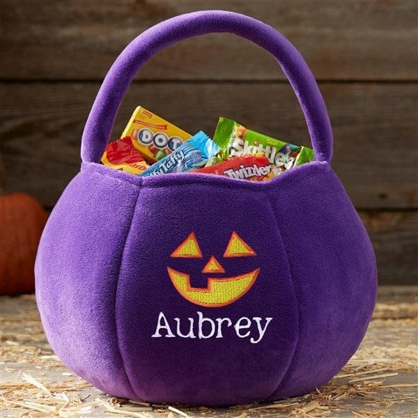Personalization Universe Jack-o'-Lantern Embroidered Plush Halloween Treat Bag, Candy Bag, Perfect for Trick or Treating