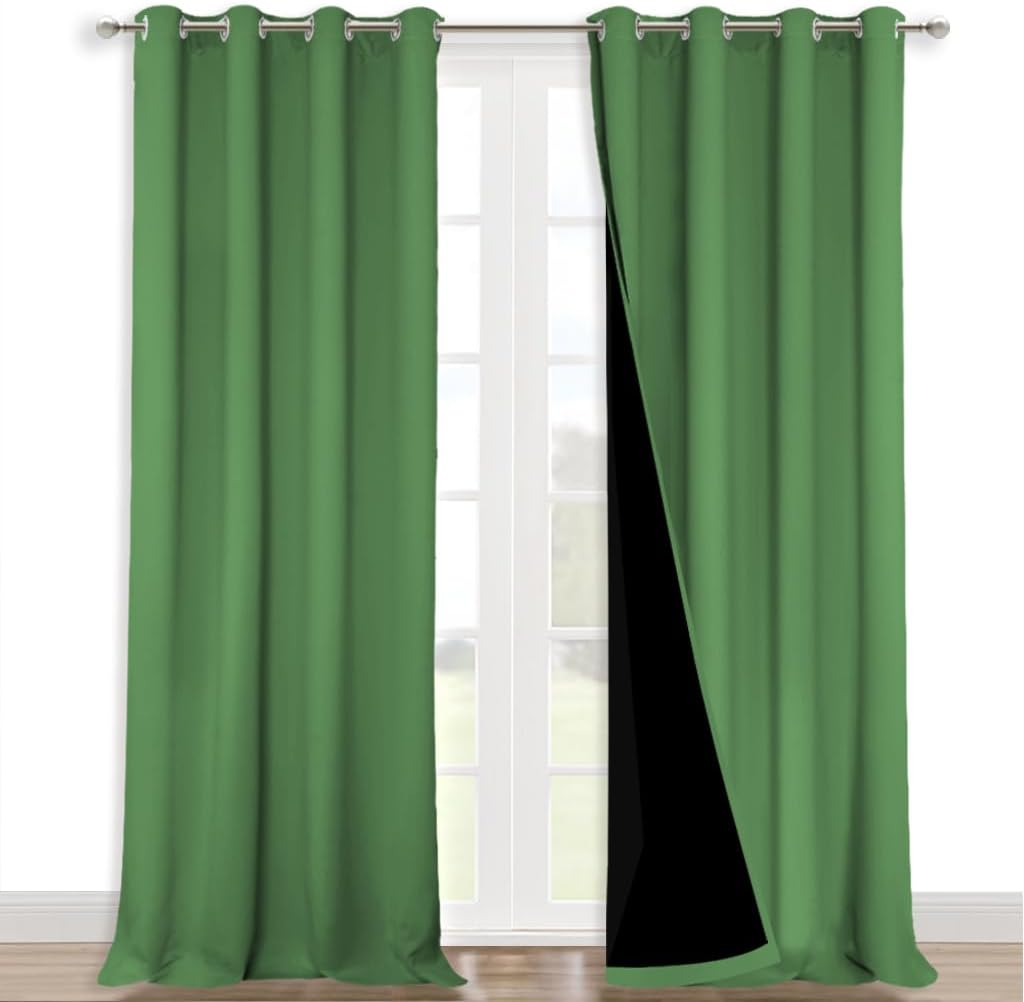 NICETOWN Full Shading Curtains for Windows, Forest Green, Pack of 2, 52 inches W x 95 inches L, Super Heavy-Duty Black Lined Blackout Curtains for Bedroom, Privacy Assured Window Treatment
