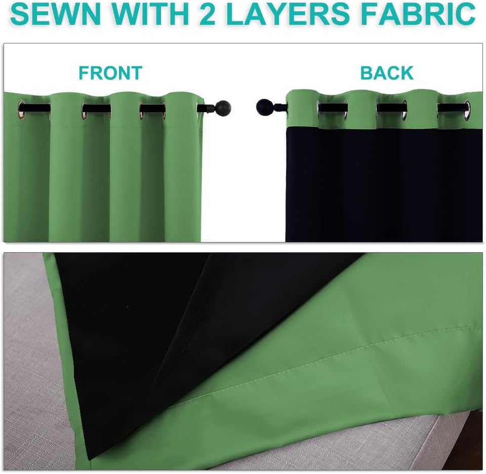 NICETOWN Full Shading Curtains for Windows, Forest Green, Pack of 2, 70 inches W x 95 inches L, Super Heavy-Duty Black Lined Blackout Curtains for Bedroom, Privacy Assured Window Treatment