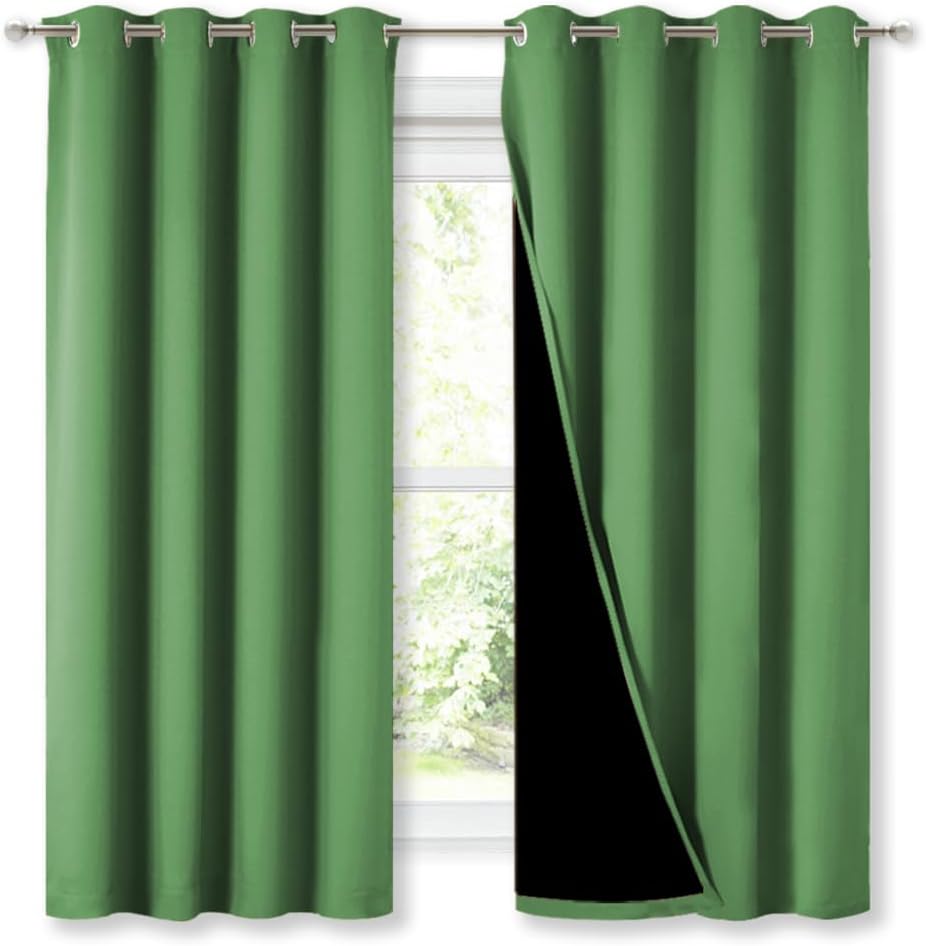 NICETOWN 100% Blackout Curtains 45 inches Long, Forest Green, 1 Pair, 52 inches Width Each Panel, 2 Thick Layers Completely Blackout Window Treatment Thermal Insulated Lined Drapes for Small Window
