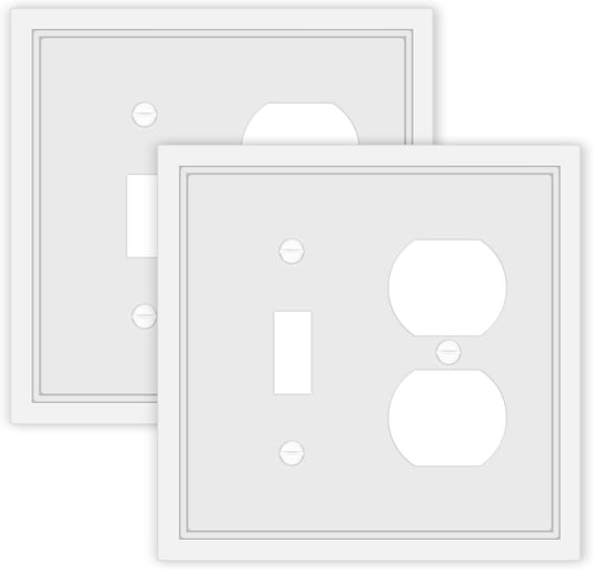 Toggle/Duplex Combo Light Switch Cover Plate White Classic Decorative Switch Plates Cover 2 Gang Wall Plate Cover for Duplex, Toggle, Combo,2 Pack