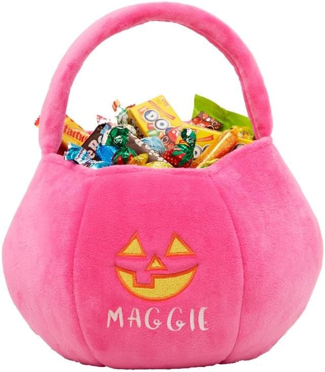 Personalization Universe Jack-o'-Lantern Embroidered Plush Halloween Treat Bag, Candy Bag, Perfect for Trick or Treating
