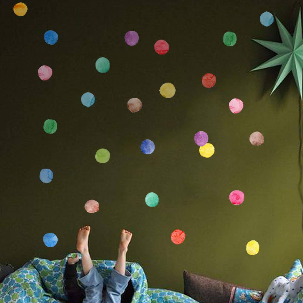 Colorful Polka Dot Wall Decals Watercolor Dots Wall Sticker for Kids Baby Girls Teens and Nursery Room (6 Sheets)