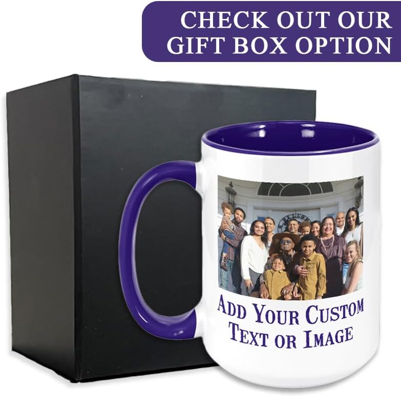 Personalized Coffee Mug, Custom Photo Text 15 Oz Ceramic Mug, Customized Picture Name Tea Cup, Unique Gift Idea, Taza Cafe Personalizadas Fotos, Cute Custom Gifts Mom Women Men, Mother's Day, Navy