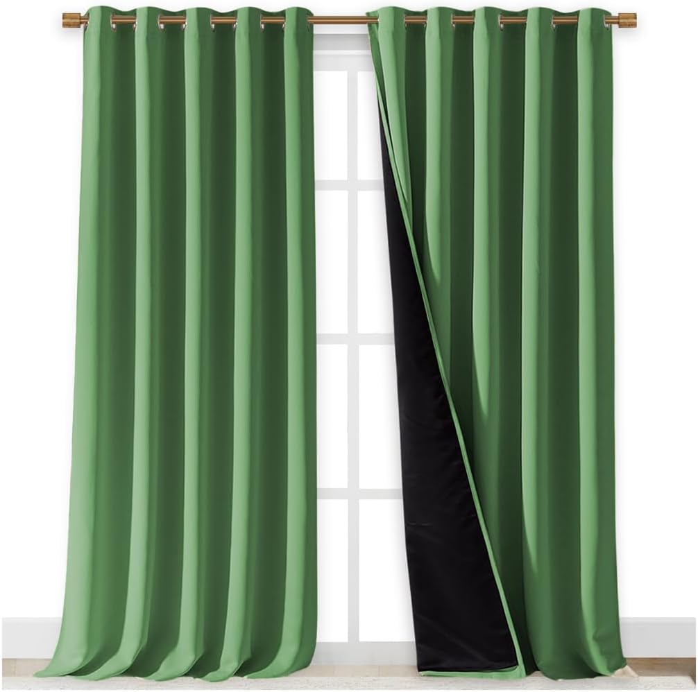 NICETOWN Total Shade Curtains and Draperies, Forest Green, Package of 2, 62 inches Wide x 95 inches, LongHeavy-Duty Full Light Shading Drapes with Black Liner Backing for Villa/Hall/Dorm Window