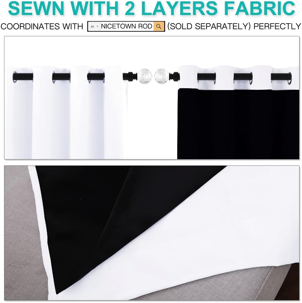 NICETOWN White 100% Blackout Curtains 45 inches Long, 2 Thick Layers Completely Blackout Window Treatment Thermal Insulated Lined Drapes for Small Window (1 Pair, 42 inches Width Each Panel)