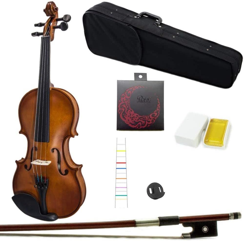 Paititi Artist-100 Student Violin Starter Kit with Brazilwood Bow Lightweight Case, Extra Strings, Rosin and Fingerchart (1/4)