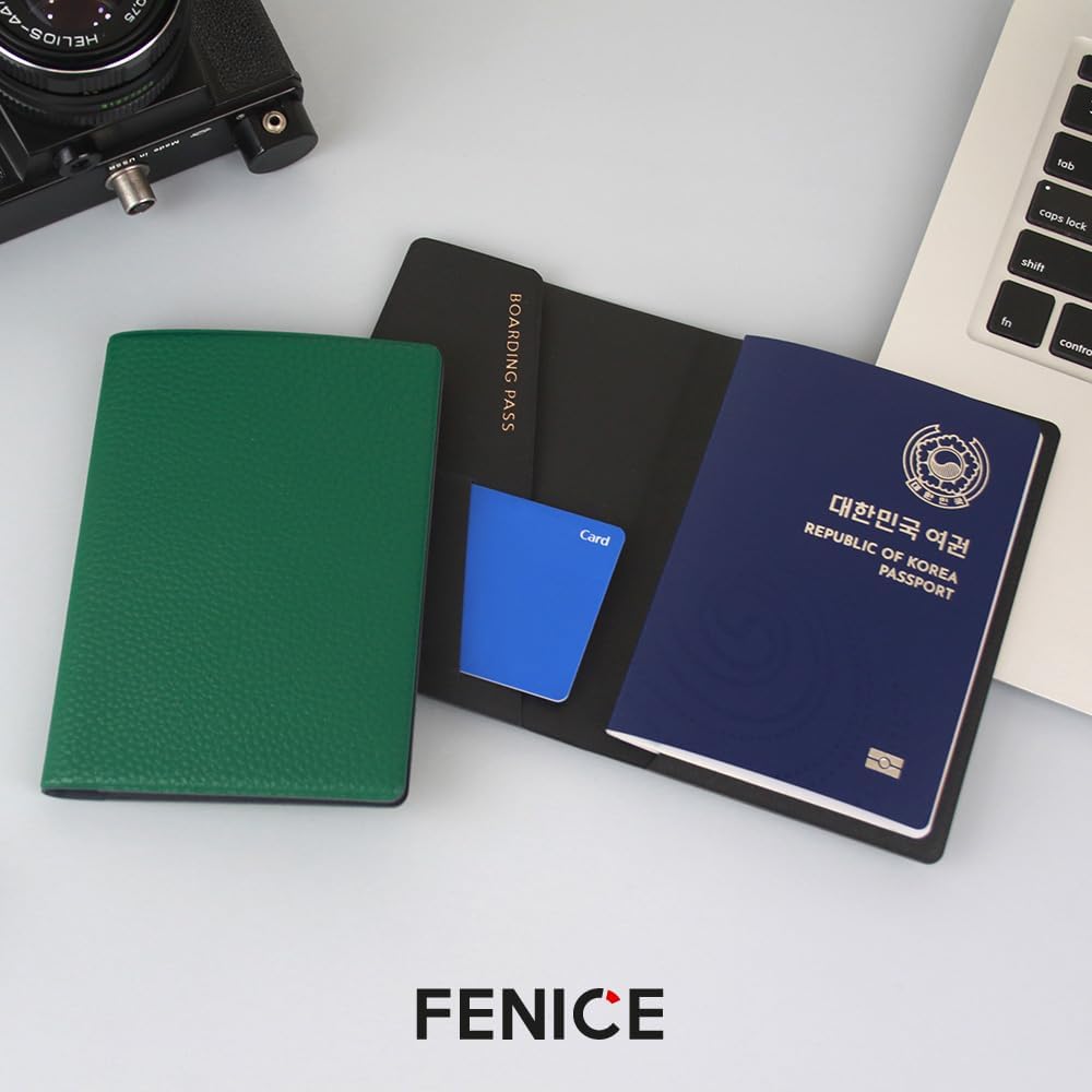 Fenice Classic Passport Cover Holder Wallet Case for Travel Essential RFID Blocking Vegan Leather Waterproof (BLACK)