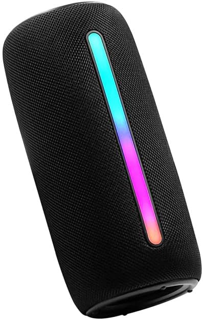 Wireless Portable Bluetooth Speaker: IPX6 Waterproof Outdoor Audio,fm Radio,USB/AUX/SD Card Play,LEDlights,TWS interconnected Stereo,Travel/Camping/Bike/Family/Party（Black）