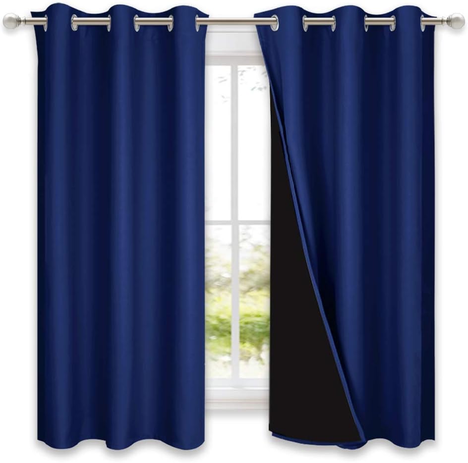 NICETOWN 100% Blackout Curtain Set, Royal Blue, 37W x 40L, 2 PCs, Thermal Insulated & Energy Efficiency Window Draperies for Guest Room, Full Shading Panels for Shift Worker and Light Sleepers
