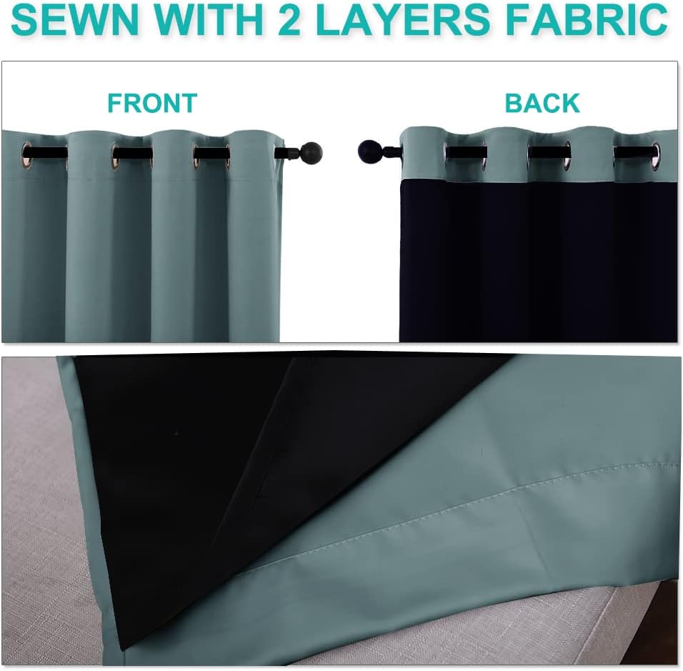 NICETOWN 100% Blackout Curtains 54 inches Long, Double-Deck Completely Blackout Window Treatment Thermal Insulated Lined Drapes for Small Window (Aqua, 1 Pair, 42 inches Width Each Panel)