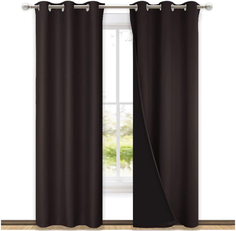 NICETOWN High End Thermal Curtains, Full Blackout Curtains 84 inches Long for Dining Room, Soundproof Window Treatment Drapes for Hall Room, Brown, 42 inches Wide Per Panel, Set of 2 Panels