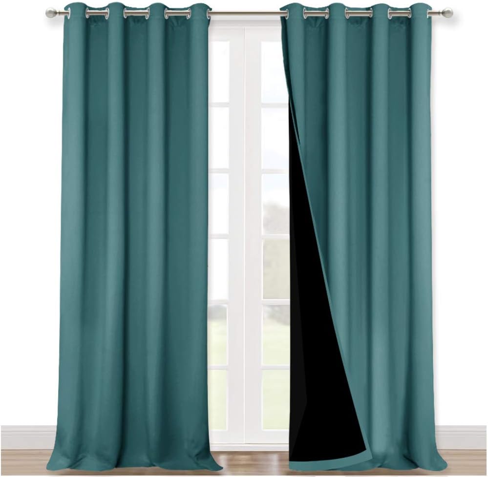 NICETOWN 100% Blackout Blinds, Laundry Room Decor Window Treatment Curtains, Thermal Insulated Energy Smart Drapes and Draperies for Villa, Hall and Studio, Sea Teal, Set of 2, 52 inches x 95 inches