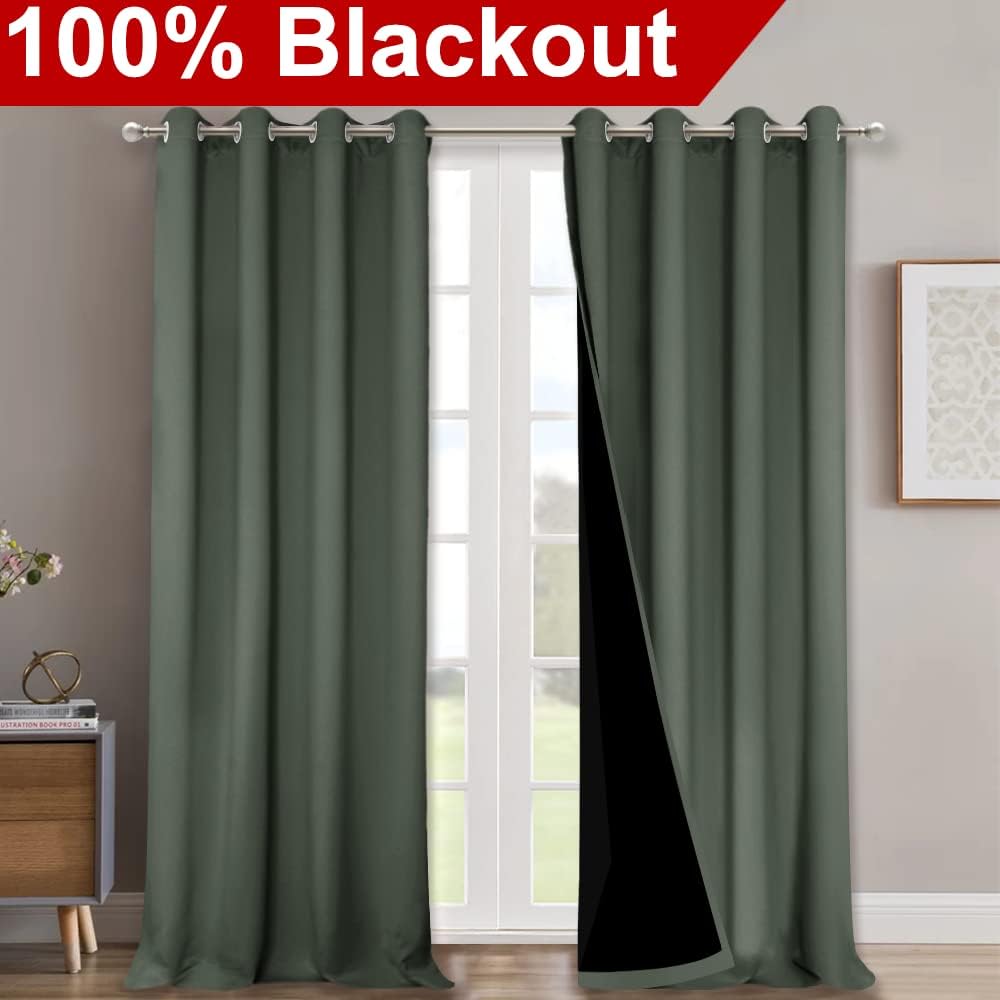 NICETOWN 100% Blackout Curtains 102" Long, Pair of Energy Smart & Noise Blocking Out Drapes for Baby Room Window, Thermal Insulated Guest Room Lined Window Dressing(Dark Mallard, 52" Wide)