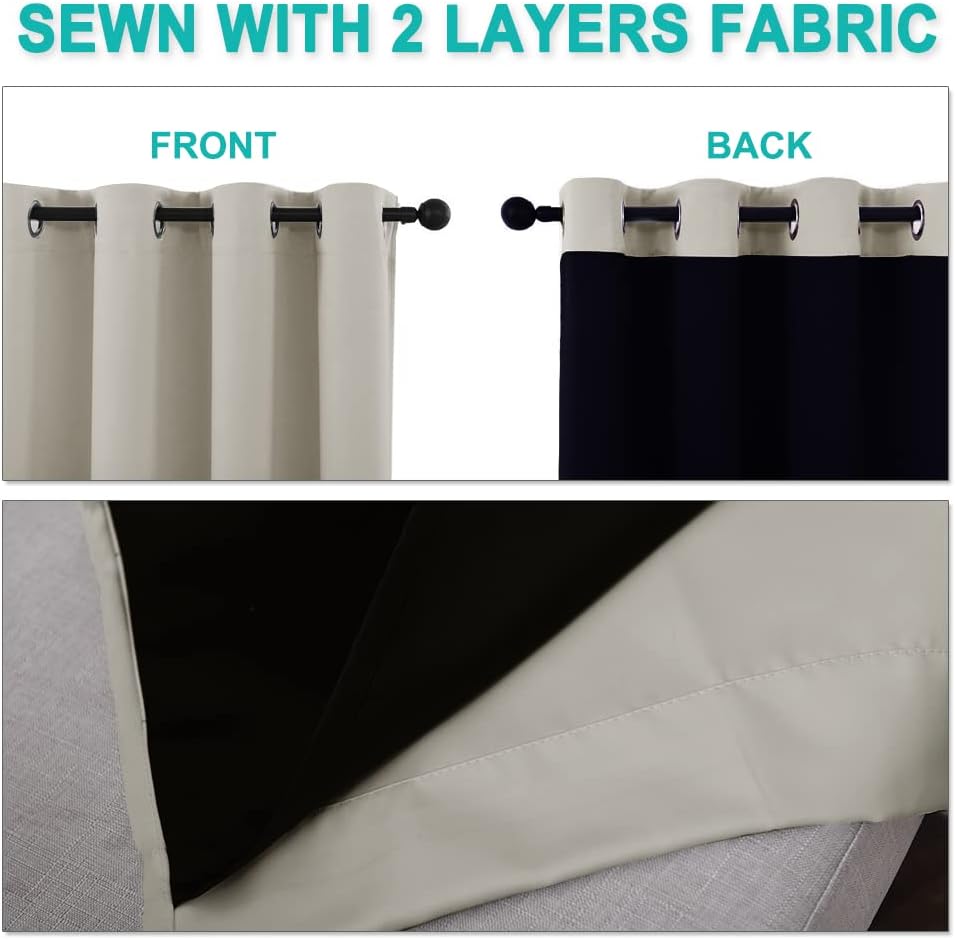 NICETOWN Natural 100% Blackout Curtains for Windows, Super Heavy-Duty Black Lined Total Darkness Drapes for Bedroom, Privacy Assured Window Treatment for Patio (Pack of 2, 52 inches W x 108 inches L)