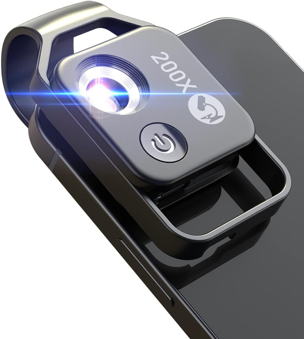 Phone Microscope with CPL Lens/LED Light, Nano Zoom 200X Pocket Microscope Camera Attachment with Universal Clip for Most iPhone/Andriod Phone - The Best Gift to Enjoy Microworld for Kids and Adults