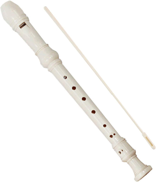 ABS Descant Soprano Recorder Instrument for Kids Adults Beginners，Joint Grease, Fingering Chart And Cleaning Kit，German Style (Ivory White)
