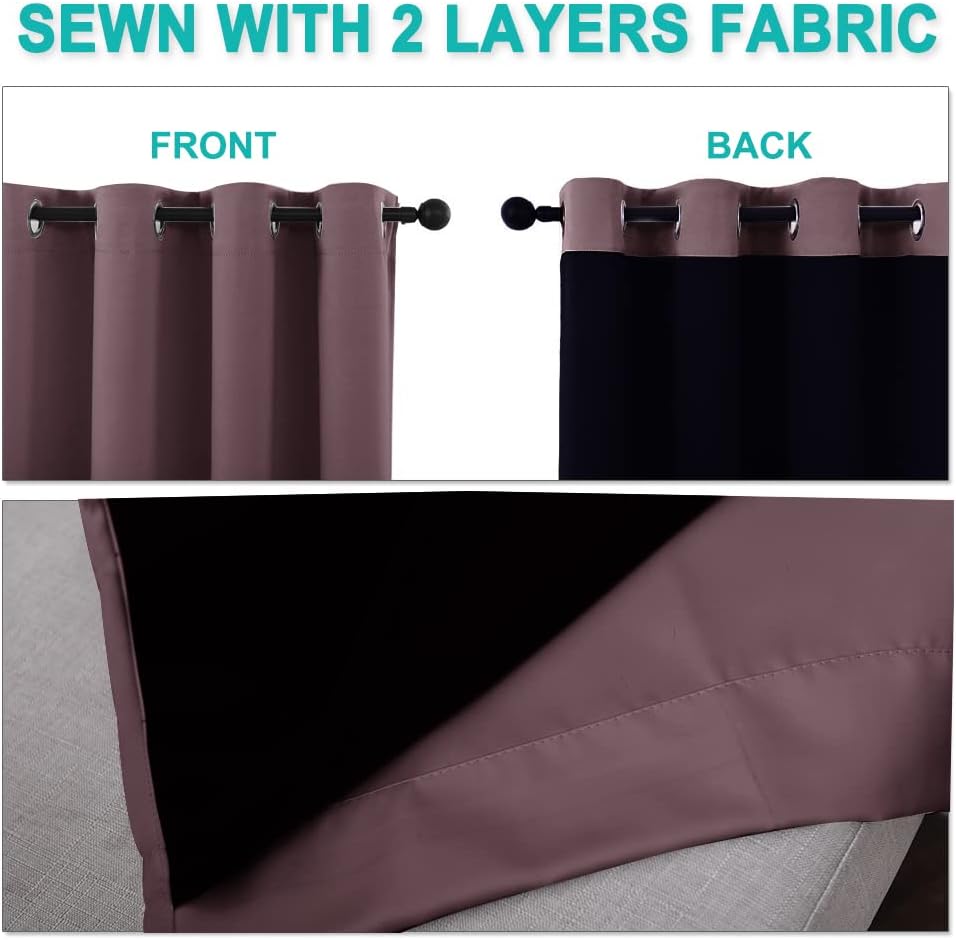 NICETOWN 100% Blackout Window Curtain Panels, Cold and Full Light Blocking Drapes with Black Liner for Nursery, 84 inches Drop Thermal Insulated Draperies (Dry Rose, 2 PCs, 70 inches Wide Each Panel)