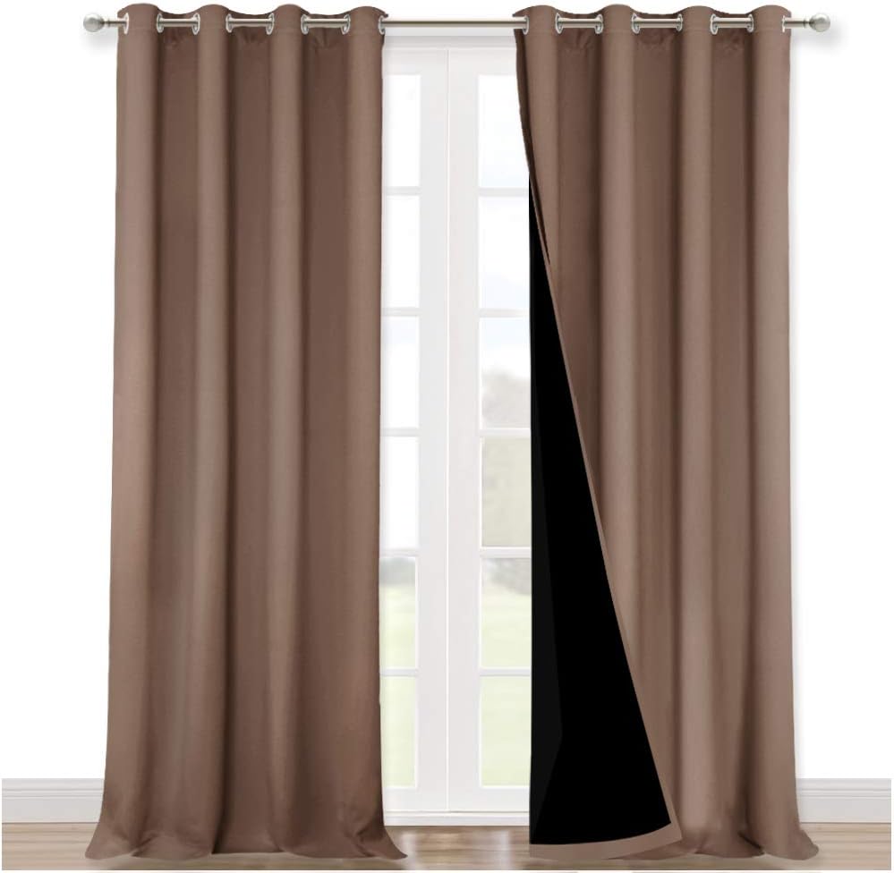 NICETOWN 100% Blackout Blinds, Set of 2, 46" x 96", Cappuccino, Laundry Room Decor Window Treatment Curtains for Large Patio Sliding Door, Thermal Insulated Curtains for Bedroom