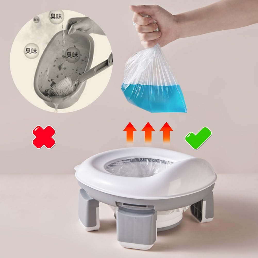 Kids Travel Potty | Foldable Car Potty | Potty Training Toilet w/Travel Bag & Potty Liners for Indoor and Outdoor (Pink)