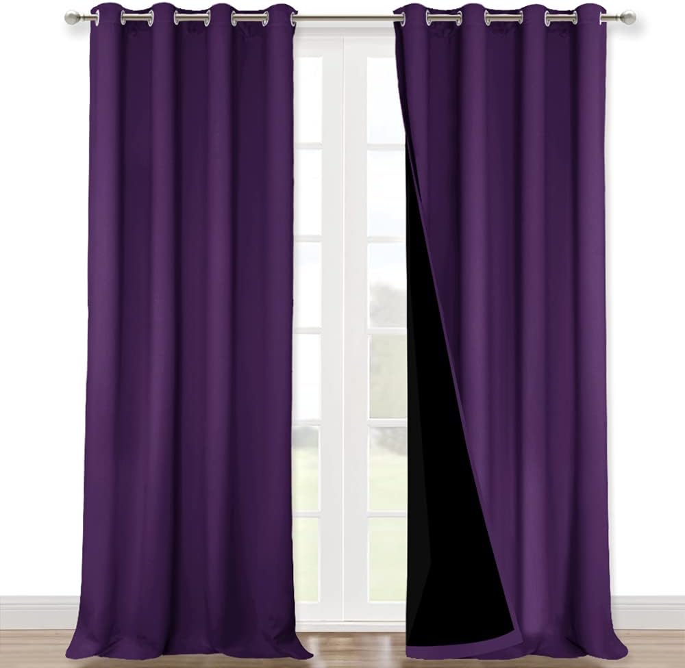 NICETOWN 100% Blackout Blinds, Set of 2, 46" x 102", Royal Purple, Laundry Room Decor Window Treatment Curtains for Large Patio Sliding Door, Thermal Insulated Curtains for Bedroom